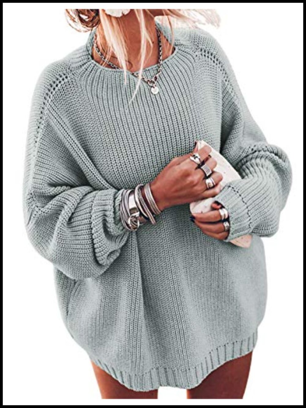 Women's Oversized Sweaters Batwing Sleeve Mock Neck Jumper Chunky Knit Pullover